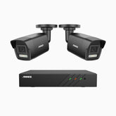 H500P - 3K 8 Kanal PoE Überwachungskamera-Set mit 2 Kameras, Farbe & IR Nachtsicht, 3072*1728 Auflösung, f/1.6 Blende (0.005 Lux), Erkennung von Menschen und Fahrzeugen, Eingebautes Mikrofon, IP67